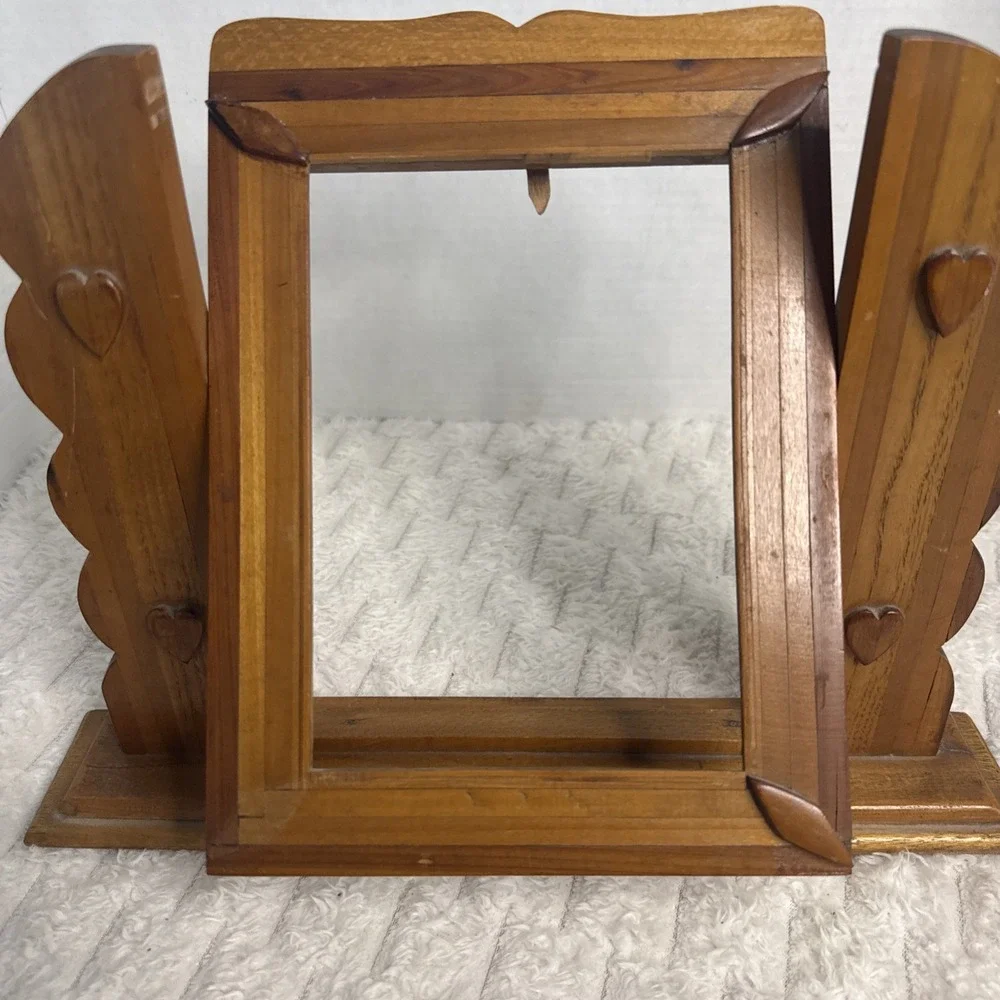 Authentic 1940s Signed Handcrafted Cedar Folk Art Picture Tabletop Frame Hearts
